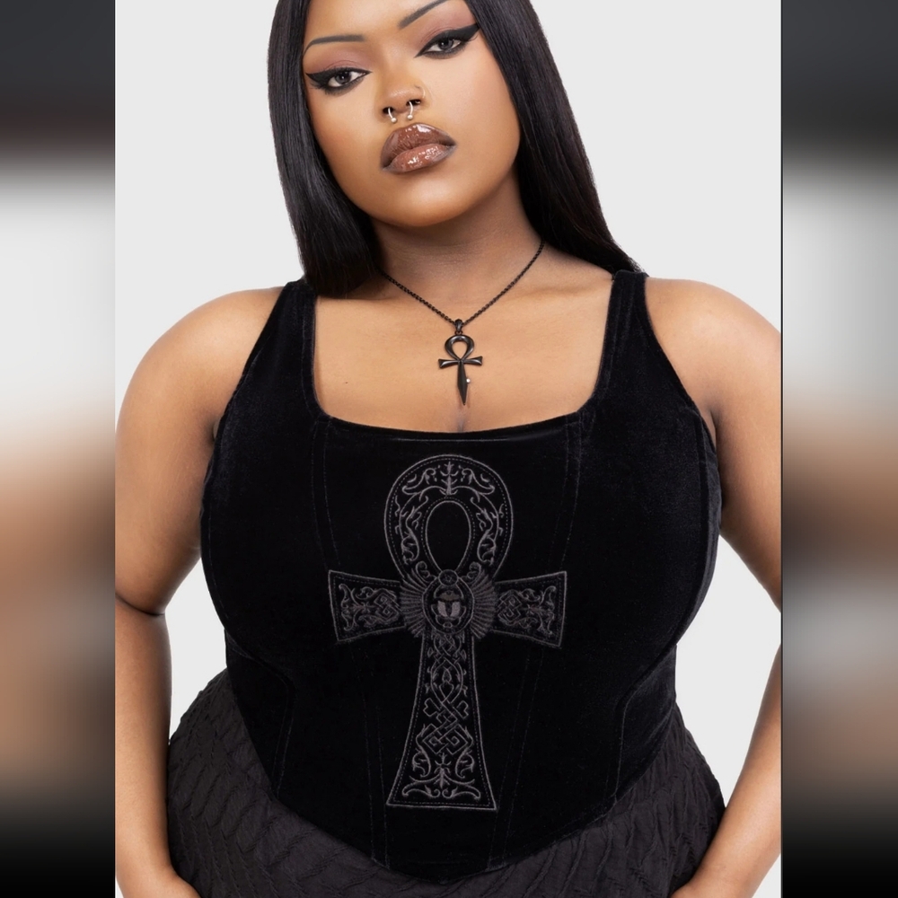 Killstar Black Crop Top with Silver Ankh Design - Picture 2 of 6